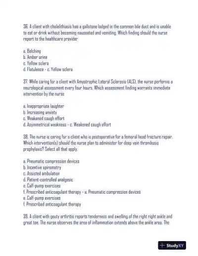 2024 HESI Medical Surgical Nursing Practice Exam With Answers (233 Solved Questions) - Page 12 preview image