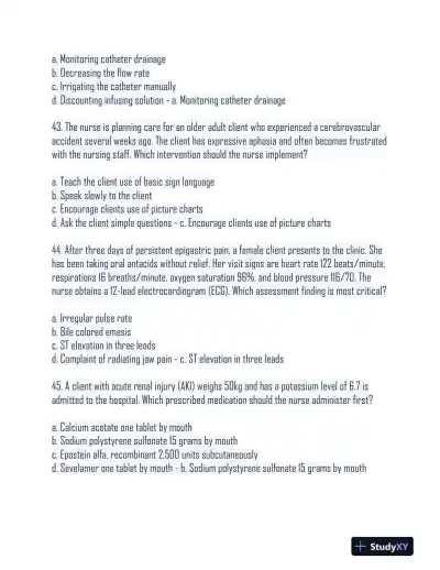 2024 HESI Medical Surgical Nursing Practice Exam With Answers (233 Solved Questions) - Page 14 preview image
