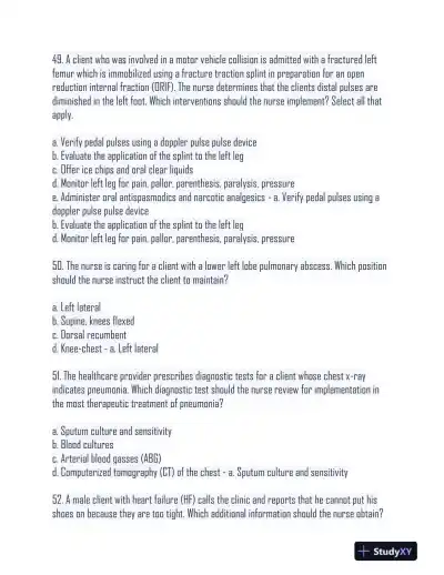 2024 HESI Medical Surgical Nursing Practice Exam With Answers (233 Solved Questions) - Page 16 preview image