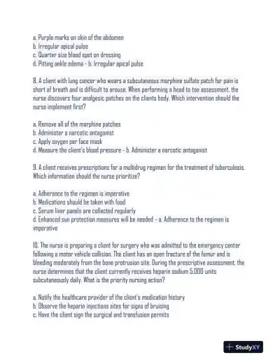 2024 HESI Medical Surgical Nursing Practice Exam With Answers (233 Solved Questions) - Page 4 preview image