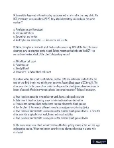 2024 HESI Medical Surgical Nursing Practice Exam With Answers (233 Solved Questions) - Page 6 preview image