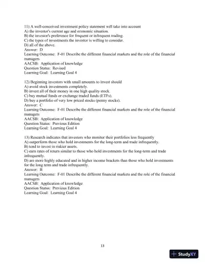 Test Bank For Fundamentals of Investing, 14th Edition - Page 14 preview image