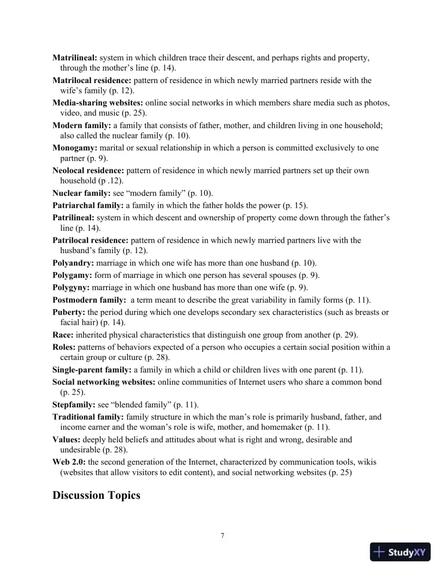 Class Notes for Marriages, Families, and Intimate Relationships, 4th Edition, page 10