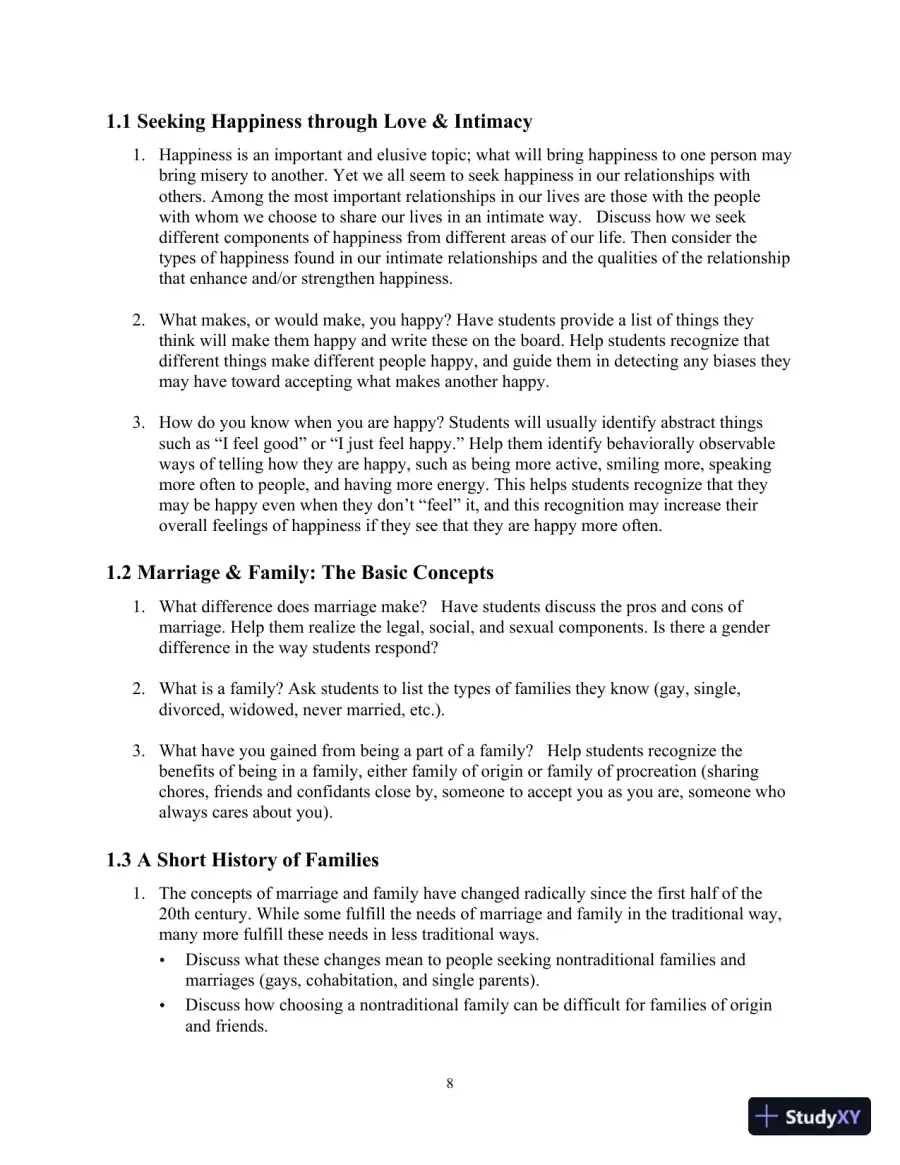 Class Notes for Marriages, Families, and Intimate Relationships, 4th Edition, page 11