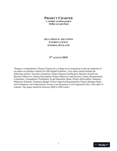 Project Charter A website creation project - Page 1 preview image