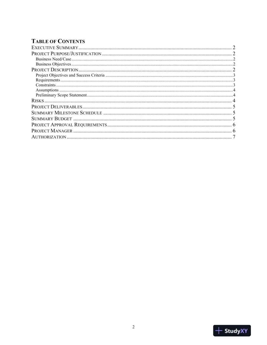 Project Charter A website creation project, page 3