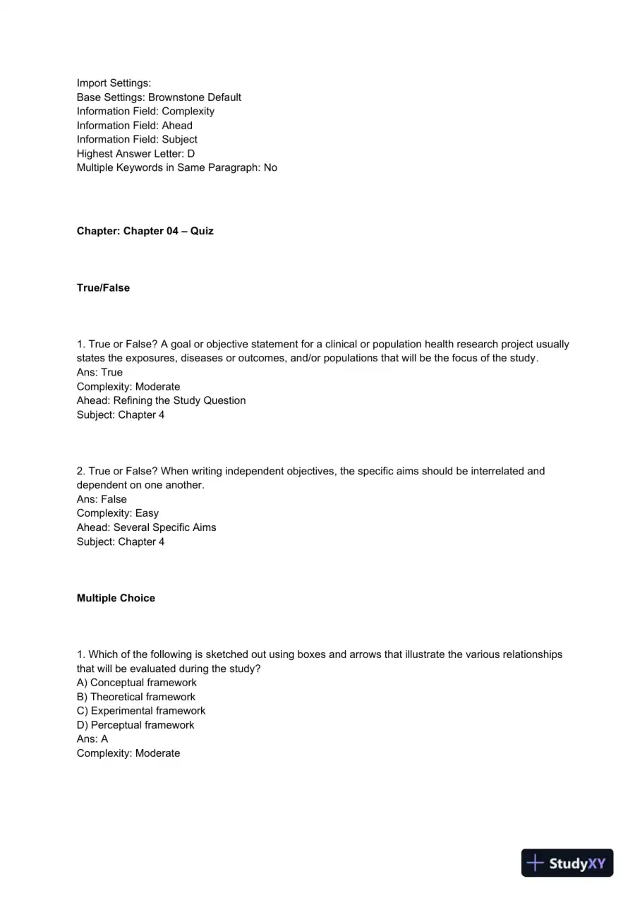 Clinical and Population Health Research Practice Exam with Answers (73 Solved Questions), page 8