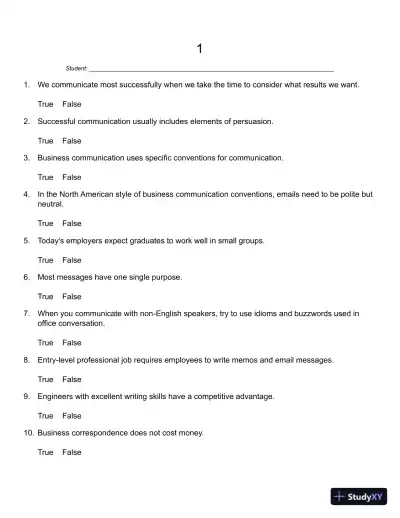 Business Communication : Building Critical Skills Test Bank - Page 1 preview image