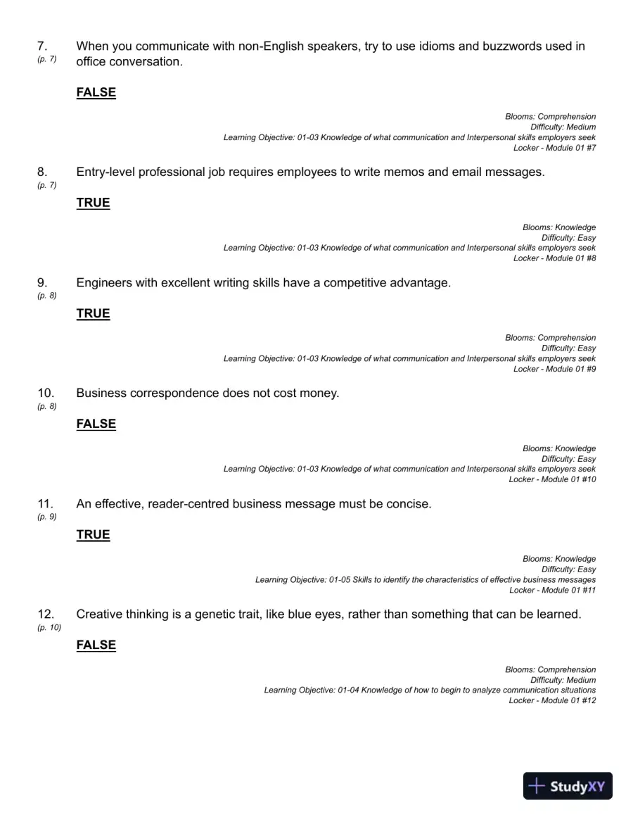 Business Communication : Building Critical Skills Test Bank, page 12