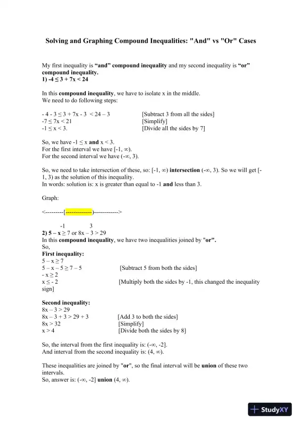 Solving And Graphing Compound Inequalities: "And" Vs "Or" Cases - Page 1 preview image