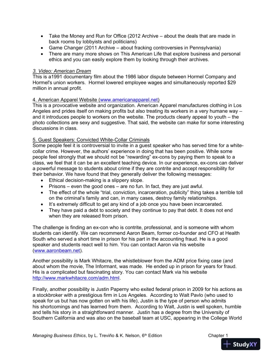 Managing Business Ethics: Straight Talk about How to Do It Right, 6th Edition Solution Manual, page 15