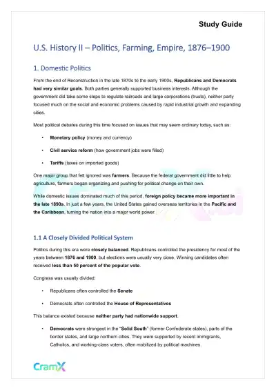 U.S. History II - Politics, Farming, Empire, 1876–1900 - Page 1 preview image