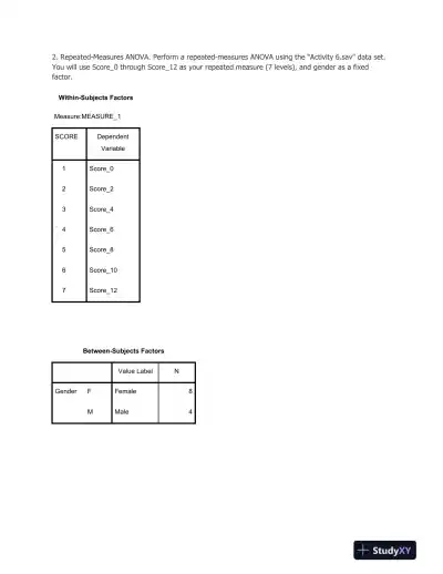 Analysis of Repeated-Measures Data: Investigating the Impact of Time and Gender on Test Scores Over a 12-Week Period - Page 5 preview image