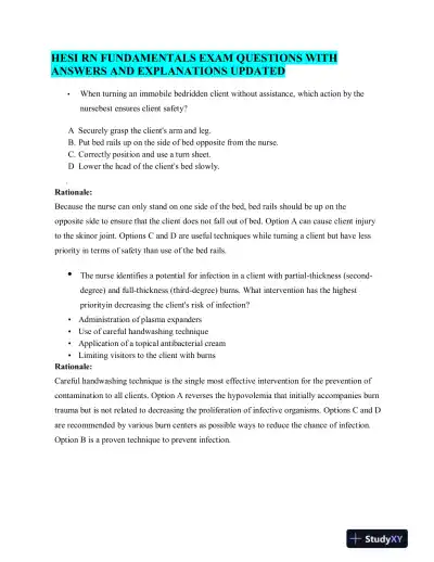HESI RN Fundamentals Practice Exam With Answers (75 Solved Questions) - Page 1 preview image