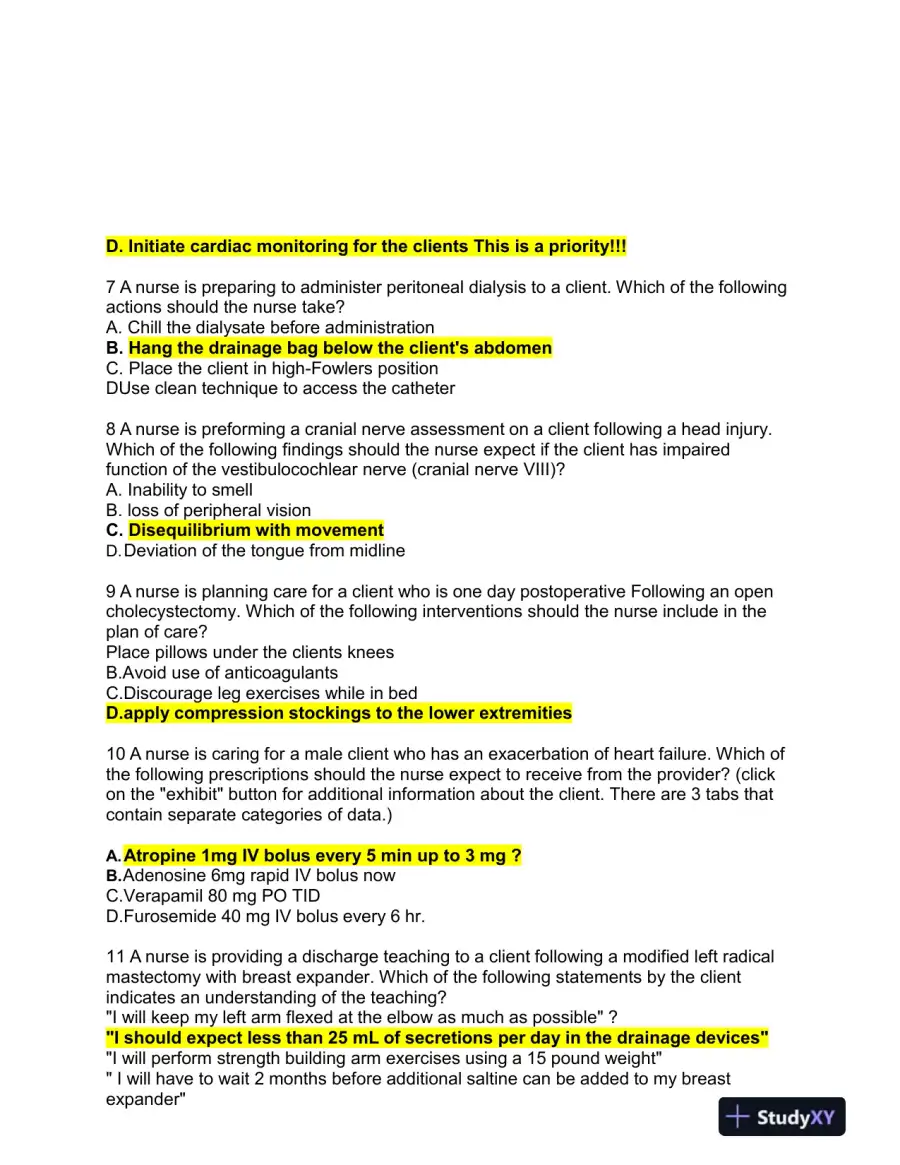 2019 ATI Medical Surgical Proctored Exam with Answers (100 Solved Questions), page 4