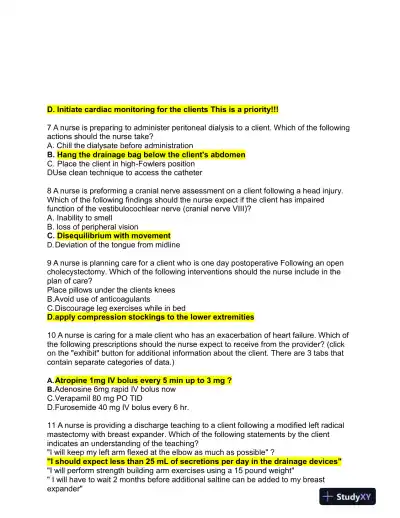 2019 ATI Medical Surgical Proctored Exam with Answers (100 Solved Questions) - Page 4 preview image