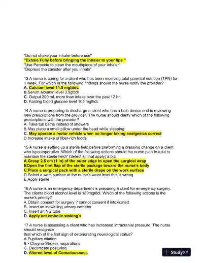 2019 ATI Medical Surgical Proctored Exam with Answers (100 Solved Questions) - Page 6 preview image