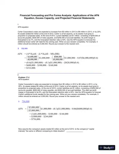 Financial Forecasting And Pro Forma Analysis: Applications Of The AFN Equation, Excess Capacity, And Projected Financial Statements - Page 1 preview image