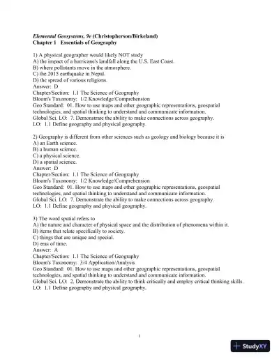 Test Bank for Elemental Geosystems, 9th Edition - Page 1 preview image