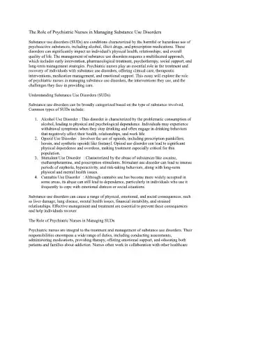 The Role of Psychiatric Nurses in Managing Substan - Page 1 preview image