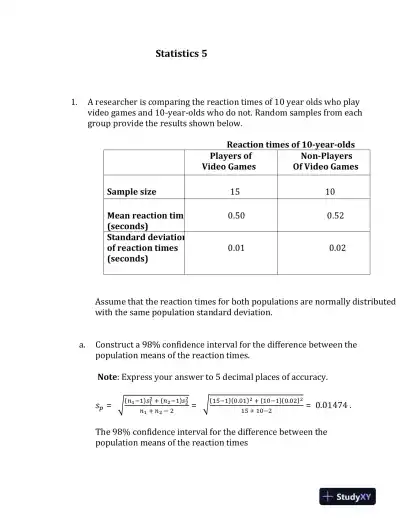 Statistical Analysis and Hypothesis Testing in Various Research Scenarios - Page 1 preview image