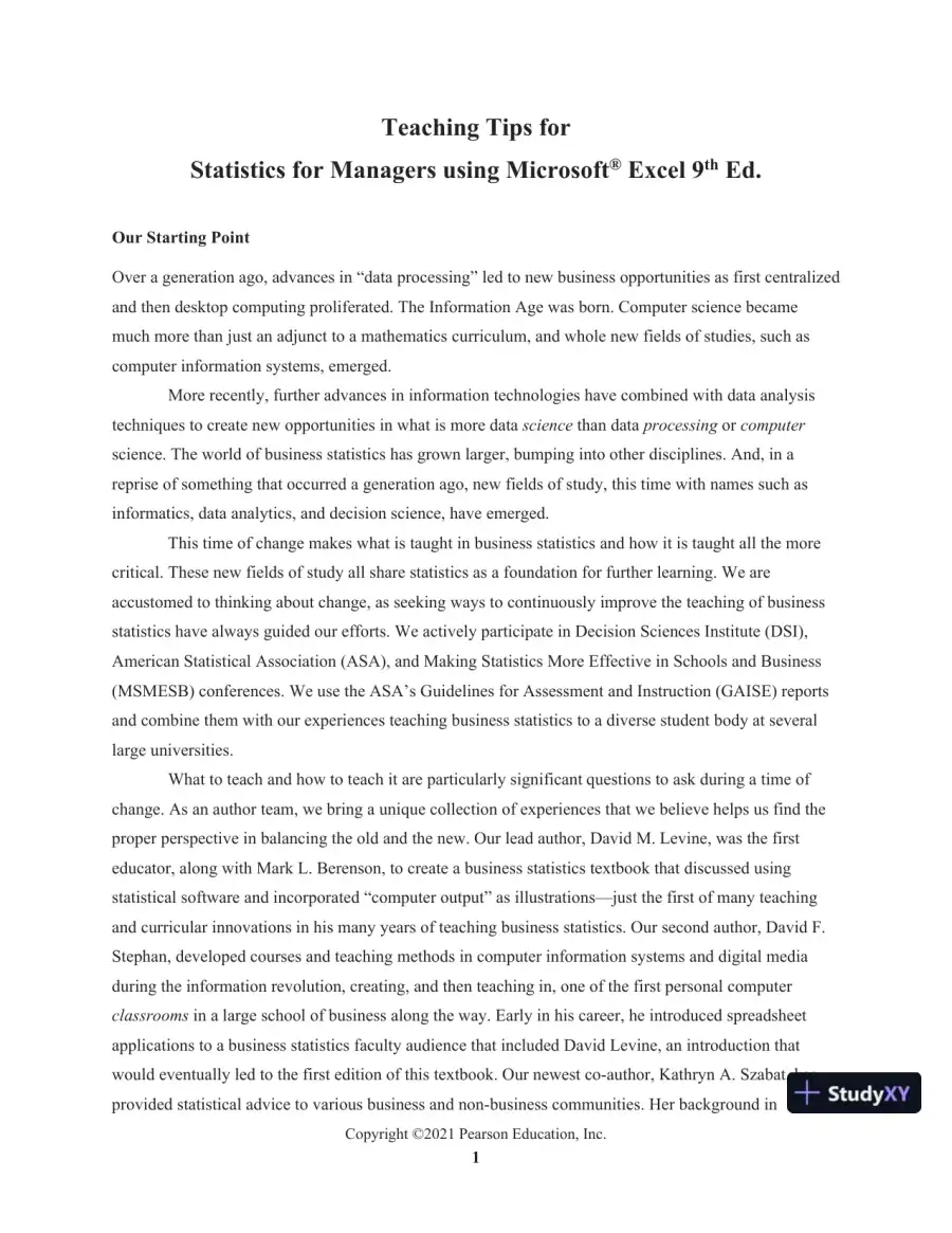 Solution Manual for Statistics for Managers Using Microsoft Excel, 9th Edition, page 6