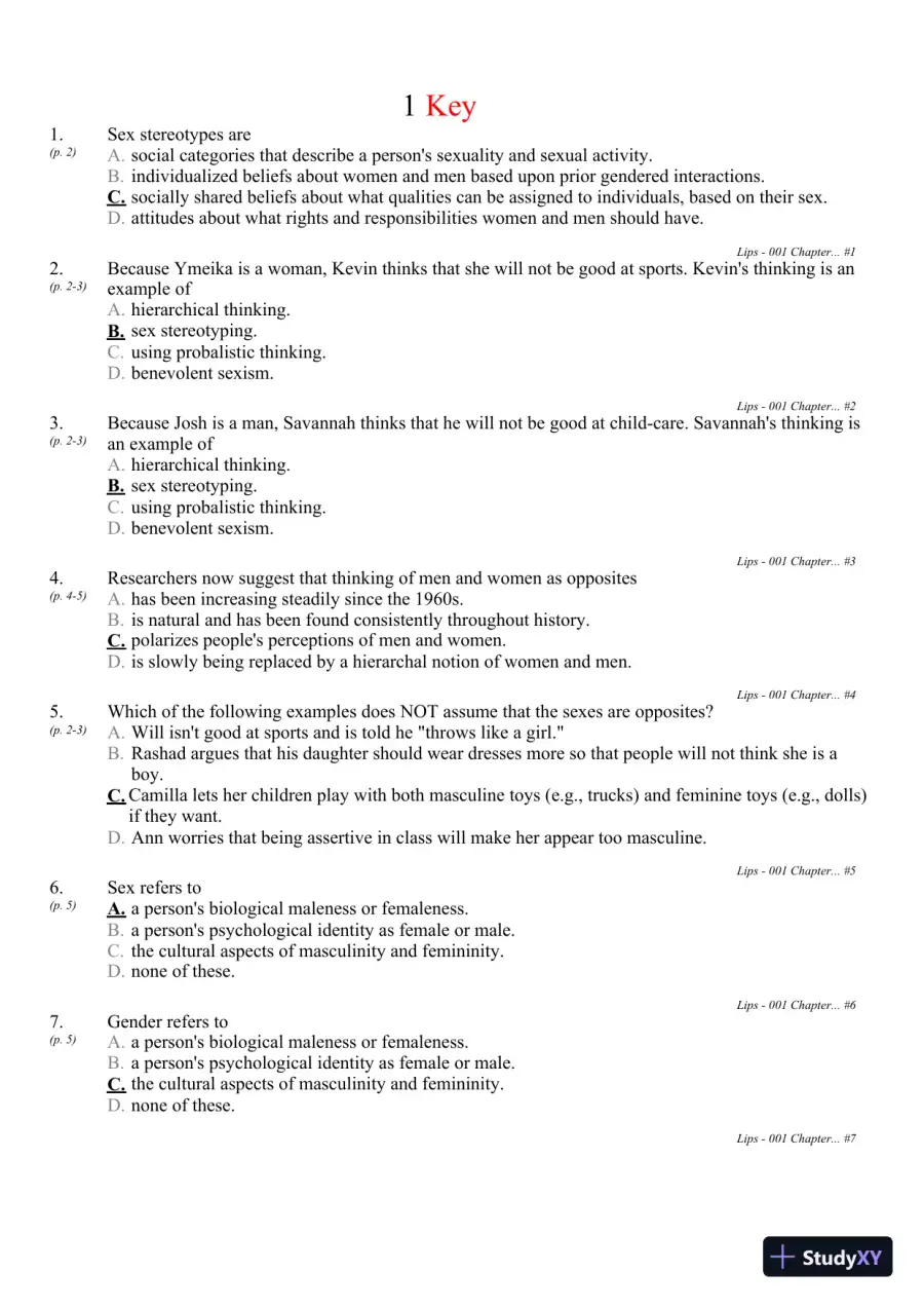 Sex and Gender 6th Edition Test Bank, page 12
