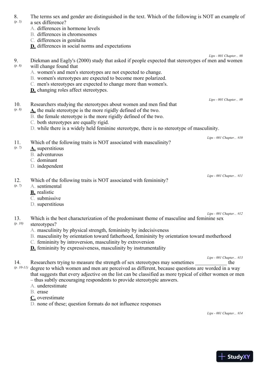 Sex and Gender 6th Edition Test Bank, page 13