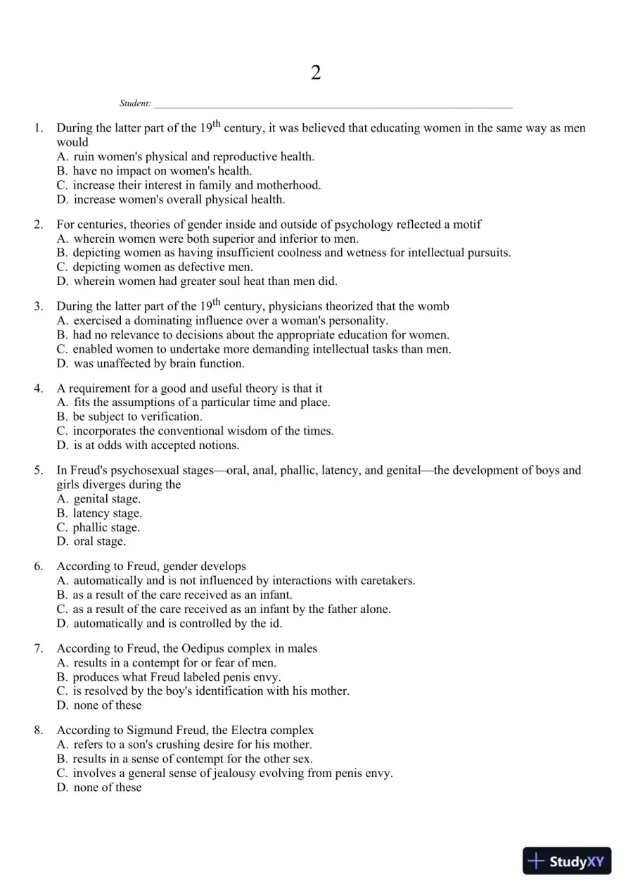 Sex and Gender 6th Edition Test Bank, page 23