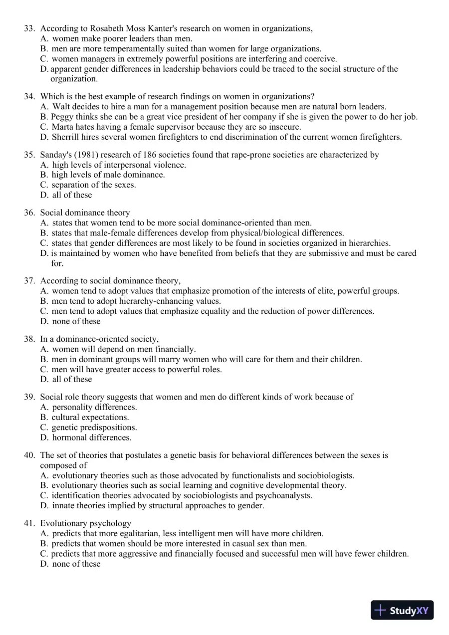 Sex and Gender 6th Edition Test Bank, page 27
