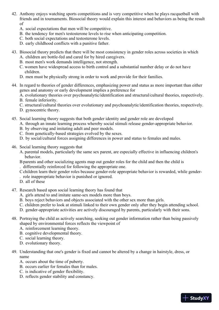 Sex and Gender 6th Edition Test Bank, page 28