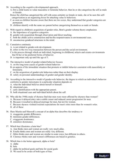 Sex and Gender 6th Edition Test Bank - Page 29 preview image