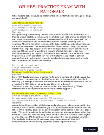 HESI Prenatal OB Practice Exam With Answers (108 Solved Questions) - Page 1 preview image