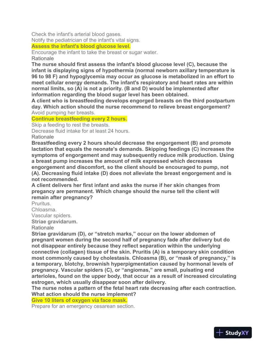 HESI Prenatal OB Practice Exam With Answers (108 Solved Questions), page 11