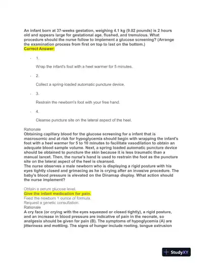 HESI Prenatal OB Practice Exam With Answers (108 Solved Questions) - Page 3 preview image