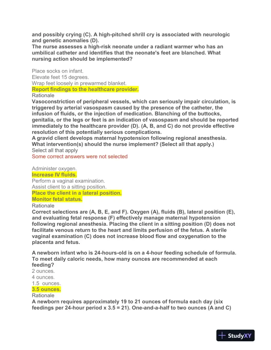HESI Prenatal OB Practice Exam With Answers (108 Solved Questions), page 4