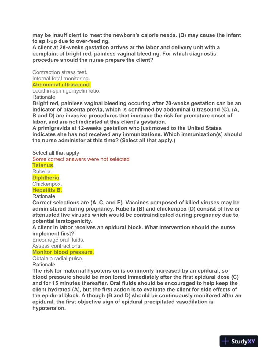 HESI Prenatal OB Practice Exam With Answers (108 Solved Questions), page 5
