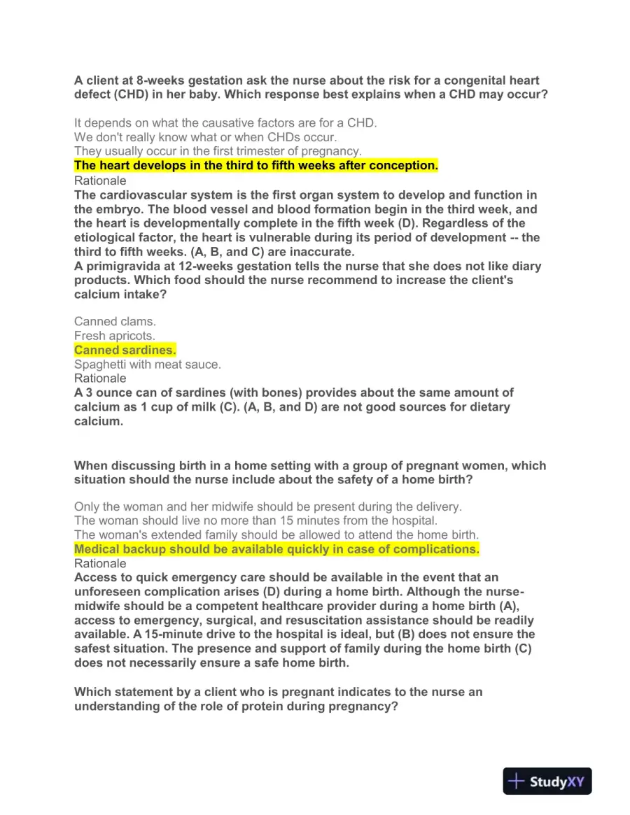HESI Prenatal OB Practice Exam With Answers (108 Solved Questions), page 6