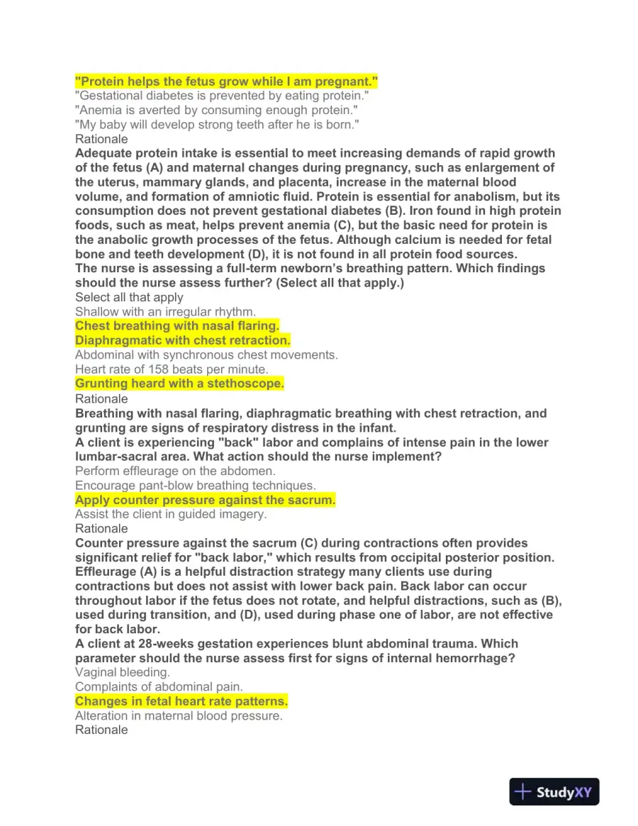 HESI Prenatal OB Practice Exam With Answers (108 Solved Questions), page 7