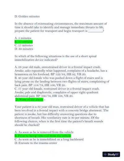 2024 PHTLS Post Test 9th Edition with Answers (55 Solved Questions) - Page 4 preview image