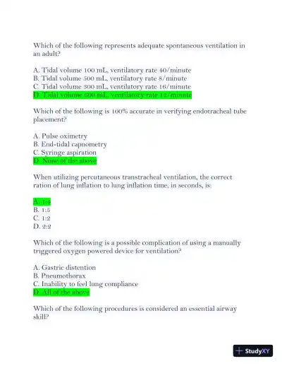 2024 PHTLS Post Test 9th Edition with Answers (55 Solved Questions) - Page 5 preview image