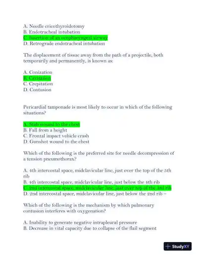 2024 PHTLS Post Test 9th Edition with Answers (55 Solved Questions) - Page 6 preview image