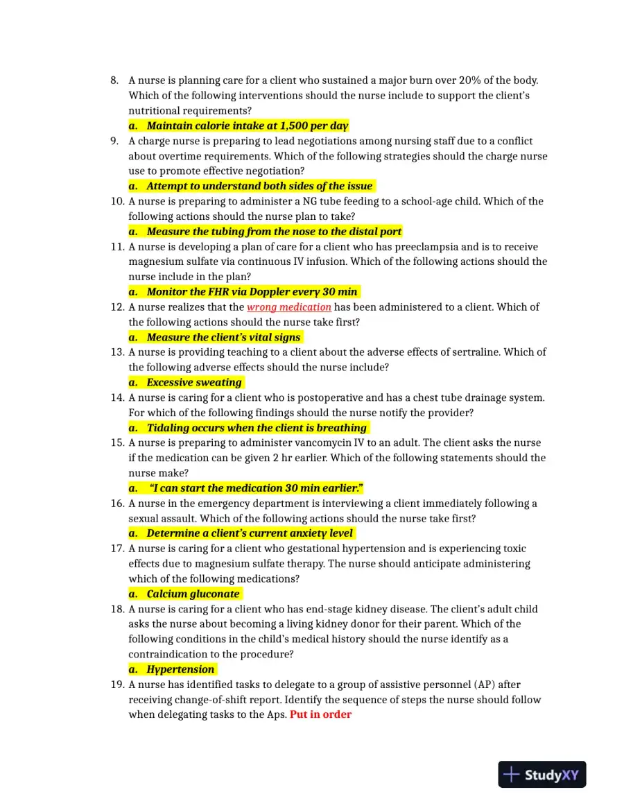 2019 ATI RN Practice Exam with Answers (60 Solved Questions), page 10