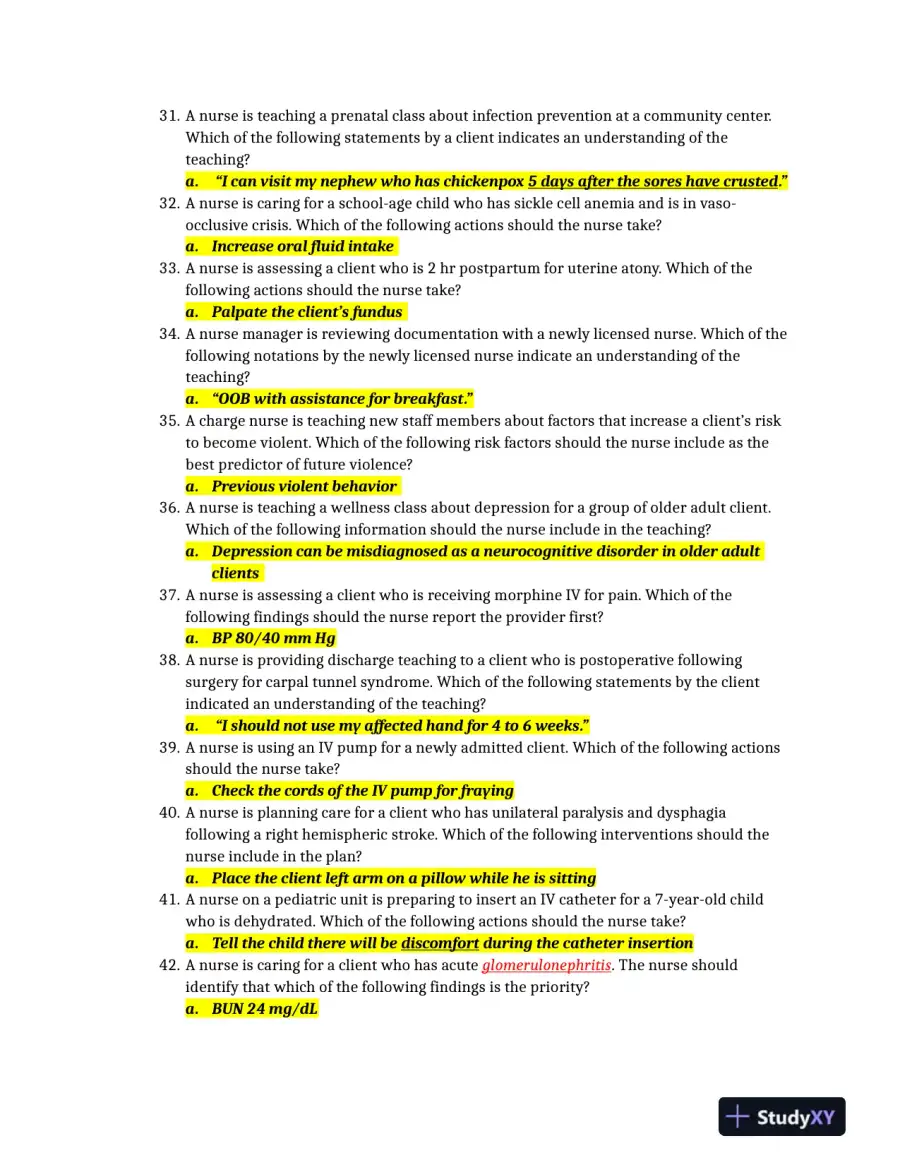 2019 ATI RN Practice Exam with Answers (60 Solved Questions), page 12