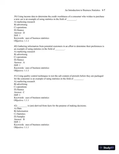 Test Bank for Business Statistics, 3rd Edition - Page 11 preview image
