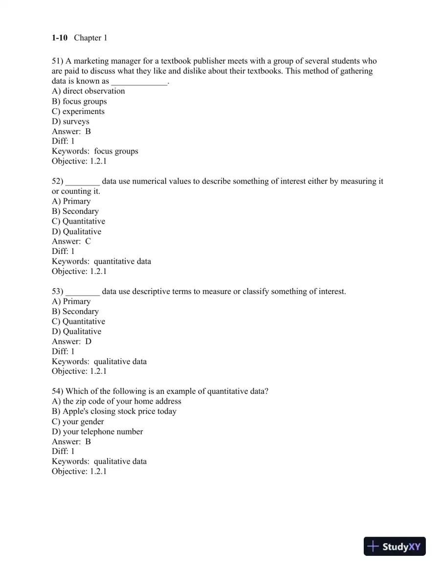 Test Bank for Business Statistics, 3rd Edition, page 14
