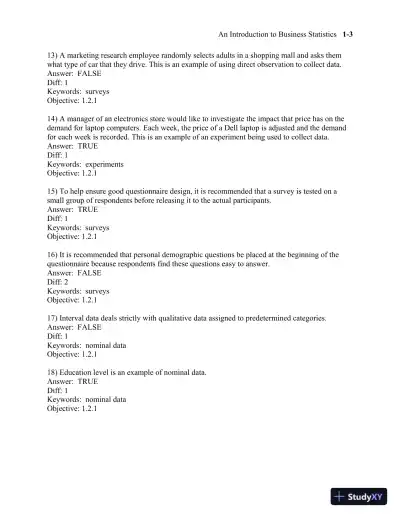 Test Bank for Business Statistics, 3rd Edition - Page 7 preview image