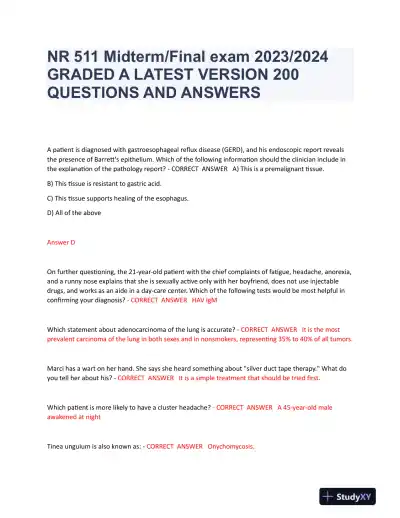 2023-2024 NR511 Pharmacology Mid Term Exam Final Exam With Answers (79 Solved Questions) - Page 1 preview image