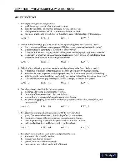 Social Psychology, 8th Edition Test Bank - Page 1 preview image