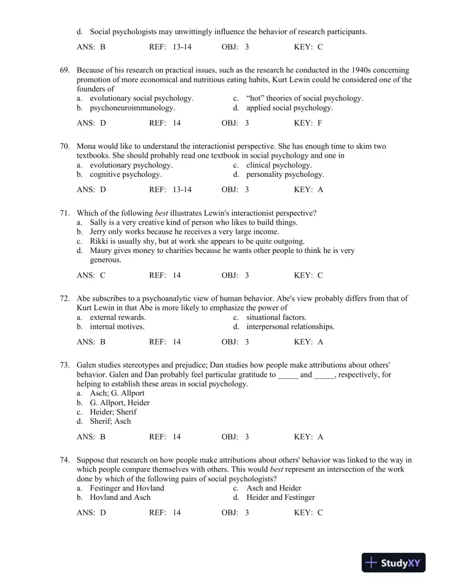 Social Psychology, 8th Edition Test Bank, page 13